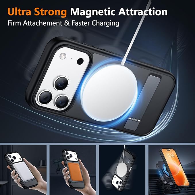 SPIDERCASE Magnetic for iPhone 17 Pro Max Case,with [3 Stand Ways] [Military Grade Drop Protection] with Invisible Stand Shockproof Slim Case for iPhone 17 Pro Max 6.9", Black