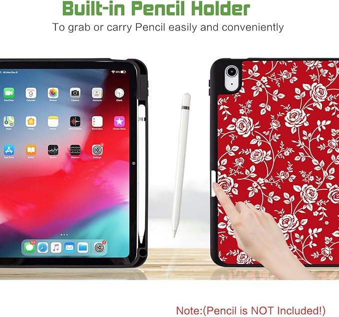 for iPad (A16) 11Th/10Th Generation Case 2025/2022, for iPad A16 Case 11Th/10Th Generation 11-inch/10.9-inch, Slim Cover Pencil Holder & 4 Viewing Angles & Typing Stand, Rose Art