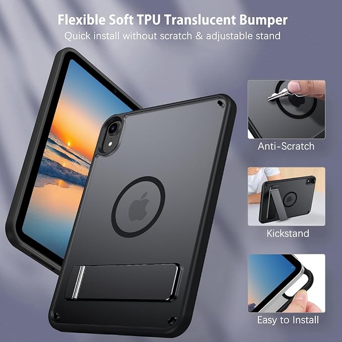 BENTOBEN Case for iPad mini 7 2024 A17 Pro/iPad mini 6 2021, Magnetic iPad mini 7th/6th Gen Case with Stand, Translucent Matte Shockproof Protective Tablet Cover for iPad mini 7/mini 6 8.3'', Black