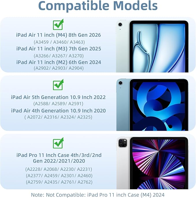 Wenlaty for iPad Air 11 inch Case (M4/M3/M2) & Air 5th/4th Gen Case 10.9 inch, for iPad Pro 11 inch 4/3/2/1 Gen,360° Rotating Cover,Detachable Magnetic Back,Pencil Holder, Auto Sleep/Wake,Sky Blue