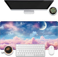 Desk Pad, Watercolor Fantasy Clouds Cape Desk Mat, Stars and Crescent Moon Large Gaming Mouse Pad for Desk, 31.5"x15.7" Extended Big Computer Mouse Pad with Non-Slip Base and Stitched Edge