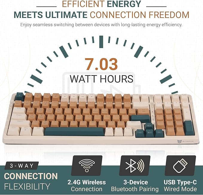 Qisan Wireless/Wired Mechanical Gaming Keyboard,Triple Mode 2.4G/USB-C/BT (98%) Wireless Mechanical Keyboard with US Layout | Red Switch Rechargeable RGB Backlit Keyboards for Gaming, Brown Combo