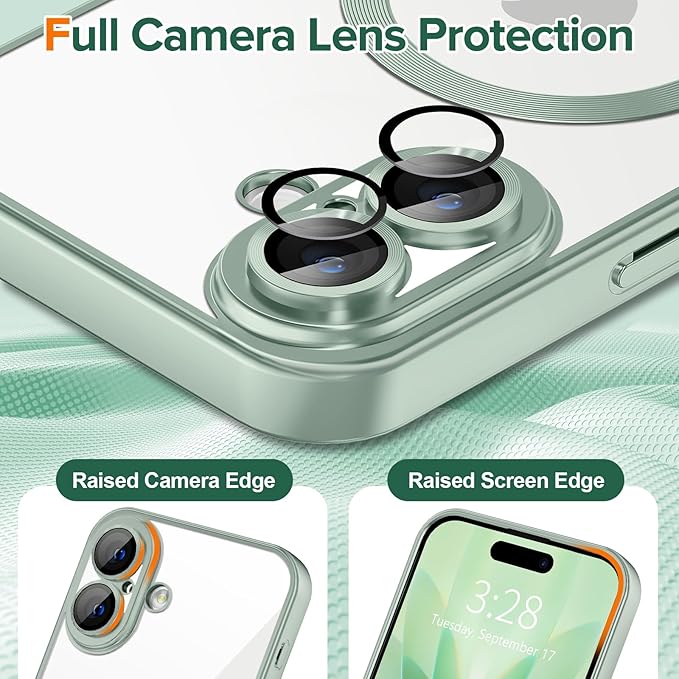 Hython Magnetic Clear for iPhone 17 Case with Camera Lens Protector [Compatible with MagSafe] Luxury Plating Edge Slim Soft TPU Cover Protective Phone Case for iPhone 17 6.3", Matte Mint