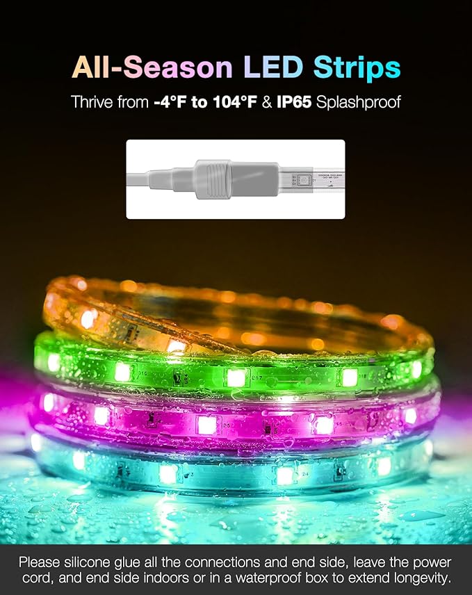 Shine Decor 120V RGB LED Strip Light Remote Control, Cold Resistant IP65 Waterproof Outdoor Strip Lighting Color Changing, Connectable Lite Multicolor Lighting Strip 7x13mm, 32 FT 300 LEDs ETL Listed