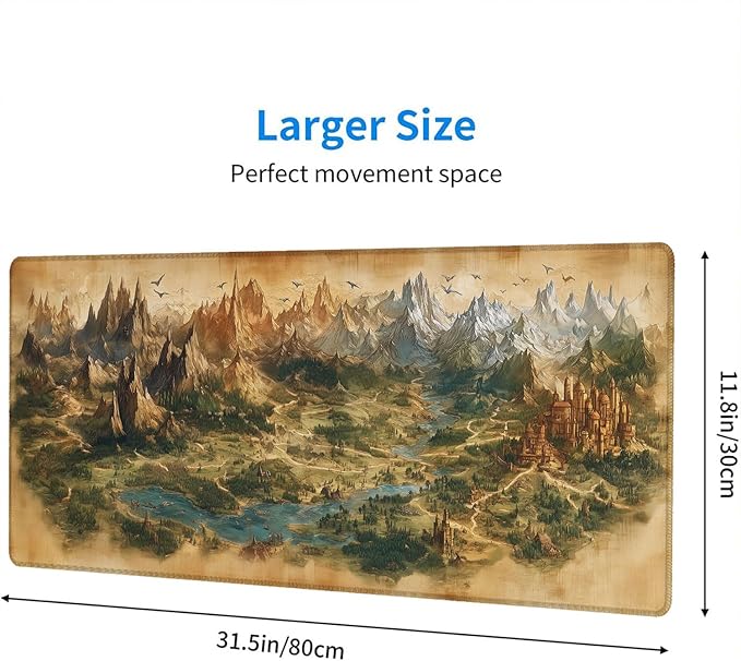 Game Map Gaming Mouse Pad Desk Pad Fantasy Treasure Map Ancient Scroll Mouse Pad Large Mousepad Extended Laptop Keyboard Mat Gaming Desk Pad Mouse Mat Office Computer Keyboard Laptop Home 31.5"x11.8"