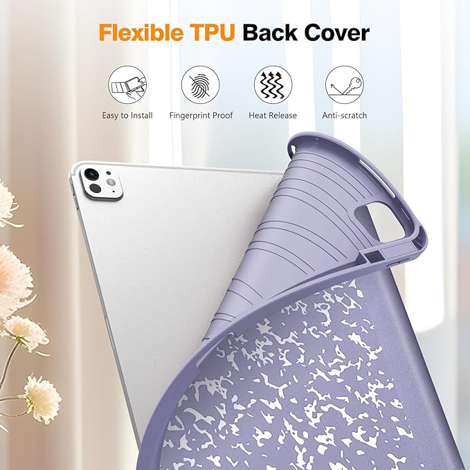 Fintie SlimShell Case for iPad Pro 13-inch (M5) 2025 / (M4) 2024 - [Built-in Pencil Holder] Soft TPU Protective Stand Back Cover with Auto Wake/Sleep, Composition Book Lilac