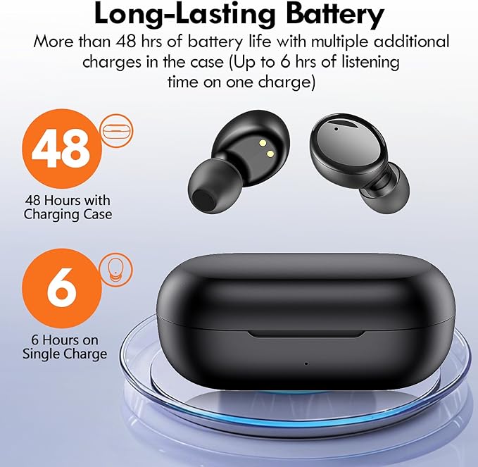 Lanteso Wireless Earbuds, Bluetooth Ear Buds with Mics Clear Call Touch Control IPX5 Waterproof in Ear Headphones with Bass Sound for iPhone Android,Workout-Glossy Black
