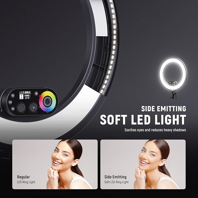 NEEWER RL45C 18" Edge Lit 45W RGB LED Ring Light with Phone Tripod Stand Remote CRI95+ 3100lux/0.5m 2500K–10000K 360° Full Colors App/2.4G Control Compatible with iPhone Selfie Makeup Video Recording