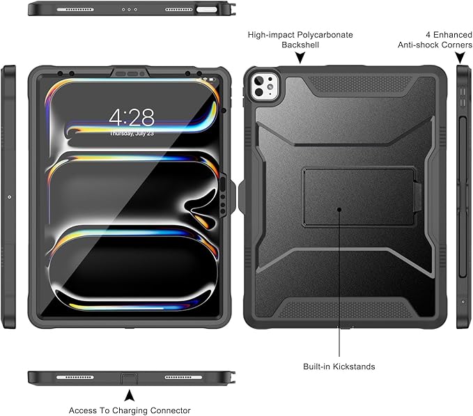 Soke Case for iPad Pro 13 Inch M5/M4 & iPad Air 13 Inch M4/M3/M2(2026/2025/2024), iPad Pro 12.9(2022 2021 2020,6th/5th/4th Gen), Rugged Shockproof Protective Cover - New Black