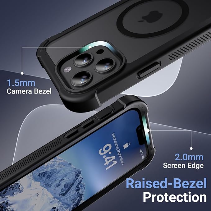 Magnetic for iPhone 13 Pro Max Case,[Screen Protector] [Compatible with MagSafe][Military Grade Drop Protection][Heavy Duty Protection][Shockproof] 2-Layer Durable Bumper Phone Case 6.7"-Black
