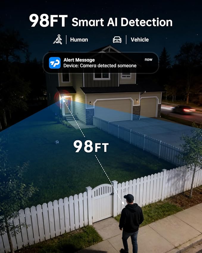 TKENPRO 4G LTE Cellular Security Camera with Pre-Installed SIM Card & Memory Card, 24/7 Recording, Auto Tracking, AI Motion Detection, 2K Color Night Vision, 360° PTZ, No WiFi Security Camera Outdoor