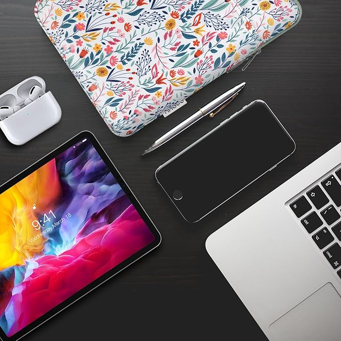 TiMOVO 9-11" Tablet Sleeve Bag for iPad 11-inch A16 2025, iPad 10.9"/10.2"| Air 11 Inch/5th/4th Gen. 10.9", Galaxy Tab A9+/A11Plus 11", Protective Bag Fit Smart Keyboard, Flowers
