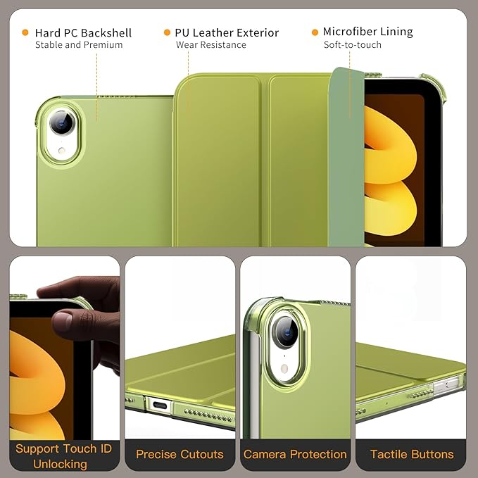 MoKo for iPad mini 7 (A17 Pro) Generation Case 2024, iPad mini 6 Case 2021, 8.3-inch Slim Lightweight Protective Hard Back PC Shell Stand Cover Support Touch ID, Auto Wake/Sleep, Wild Fern Green