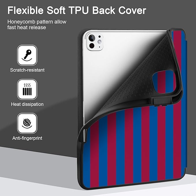 DONGKE Case for iPad Pro 11 inch (M5 2025 / M4 2024, 6th & 5th Generation) – [Built-in Pencil Holder] Ultra Slim PU Leather Trifold Stand Cover with Soft TPU Back, Auto Wake/Sleep, Red Stripes