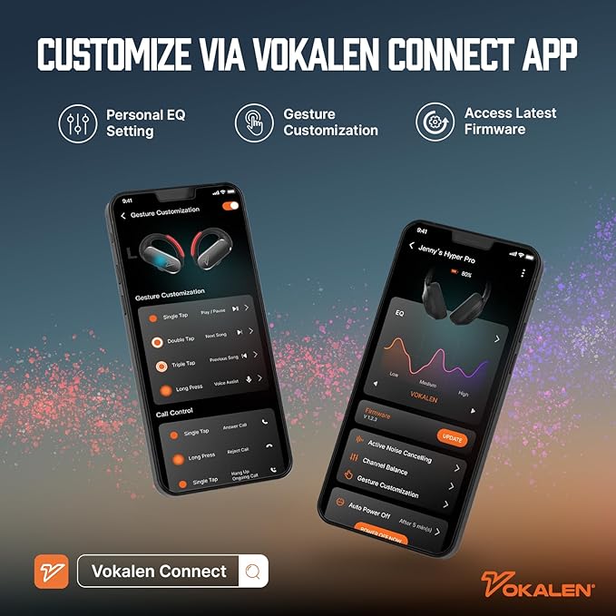 VOKALEN Reflex Pro - Wireless Sport Earbuds with Ear Hooks, Active Noise Cancellation, up to 50H of Battery Life, IP68 Dust and Waterproof, Touch Control, Secure Fit for Sports (White)