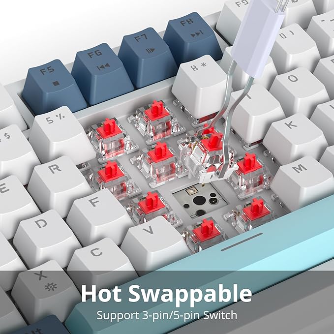 75% Wired Creamy Keyboard, Hot Swappable Mechanical Gaming Keyboard with Gasket Mounted, RGB Backlit, Red Switch, Knob Control for Win Pc Laptop(82White)