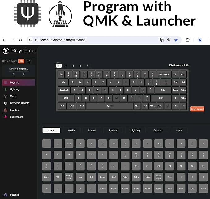Keychron K14 Pro Wireless Custom Mechanical Keyboard,70% QMK/VIA Programmable Bluetooth/Wired RGB Backlight, Hot-swappable K Pro Red Switch - for Mac Windows Linux
