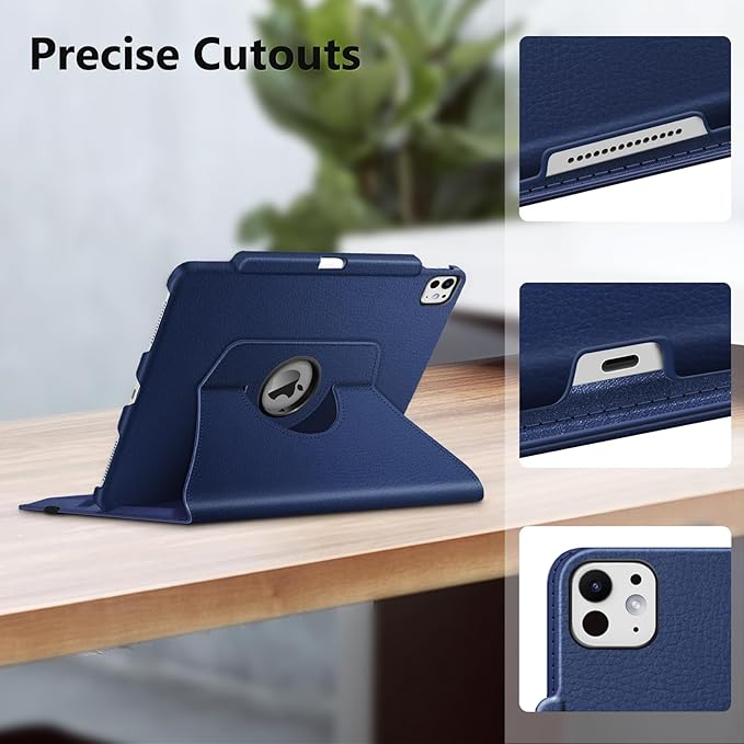 Fintie Rotating Case for iPad Pro 13-inch (M5) 2025 / (M4) 2024 with Pencil Holder - 360 Degree Swiveling Protective Stand Cover with Auto Wake/Sleep, Navy