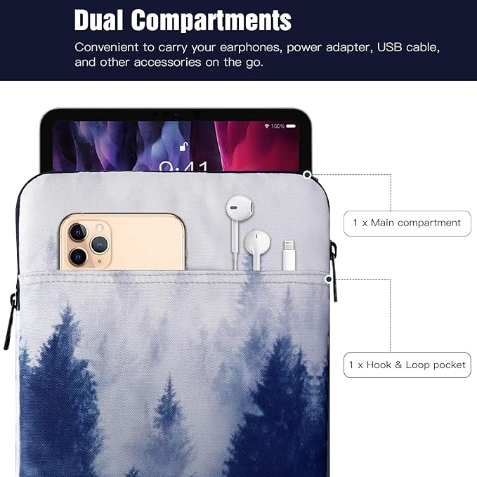 TiMOVO 9-11" Tablet Sleeve Bag for iPad 11-inch A16 2025, iPad 10.9"/10.2"| Air 11 Inch/5th/4th Gen. 10.9", Galaxy Tab A9+/A11Plus 11", Protective Bag Fit Smart Keyboard, Gray Forest