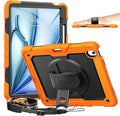 timecity for iPad Air 13 Inch Case M4 2026/ M3 2025/ M2 2024, 360° Rotating Stand, Pencil Holder & Wireless Charging, Shockproof with Screen Protector & Shoulder Strap - for Designers, Orange
