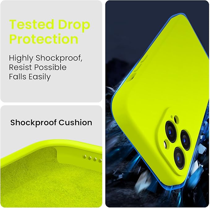 FireNova Designed for iPhone 14 Pro Max Case, Silicone Upgraded [Camera Protection] Case with [2 Screen Protectors], Soft Anti-Scratch Microfiber Lining Inside, 6.7 inch, Fluorescent Green