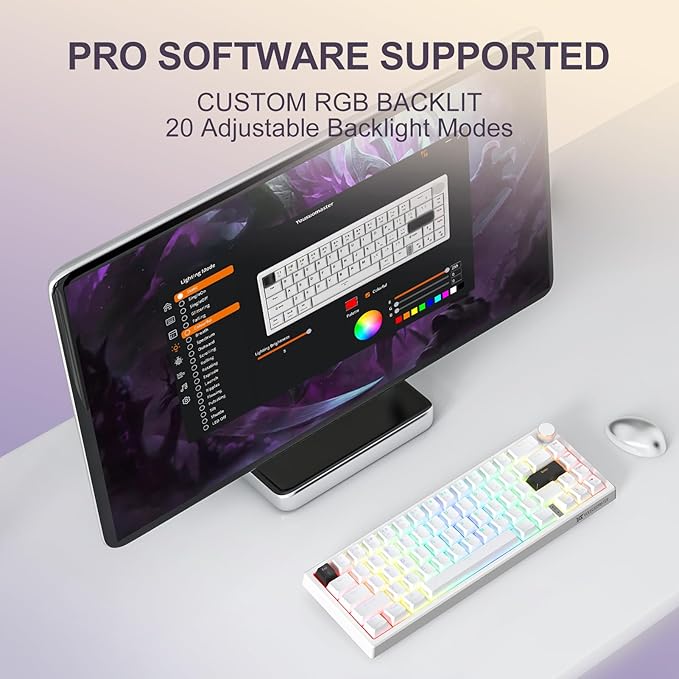 X82 Wired Gaming Keyboard with Volume Knob,60% Mechanical Keyboard Gasket Mount RGB Backlit with Software,Mini Keyboards with 66 Keys Hot Swappable Red Switch,Translucent Characters White