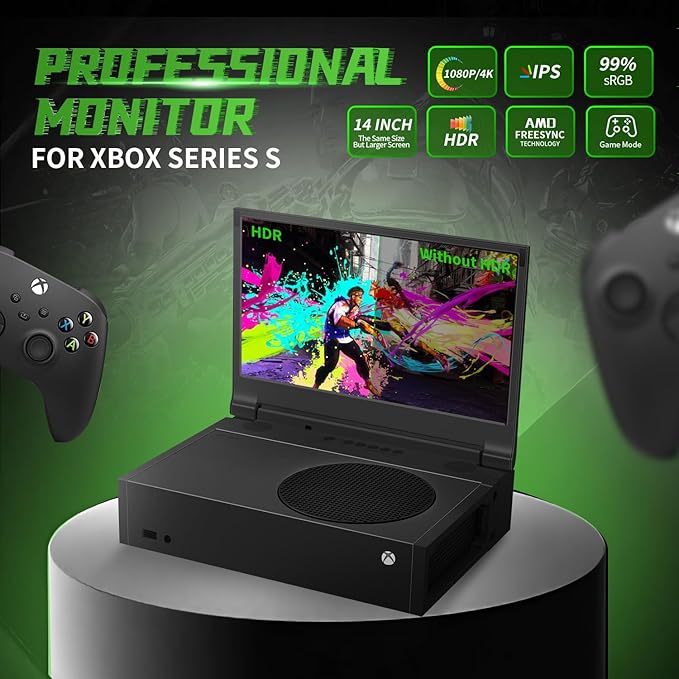 G-STORY 14‘’ Portable Monitor for Xbox Series S – 1TB SSD Black, 1080P Portable Gaming Monitor IPS Screen for Xbox Series S（not Included） with Two HDMI, HDR, Freesync, Game Mode, Travel Display