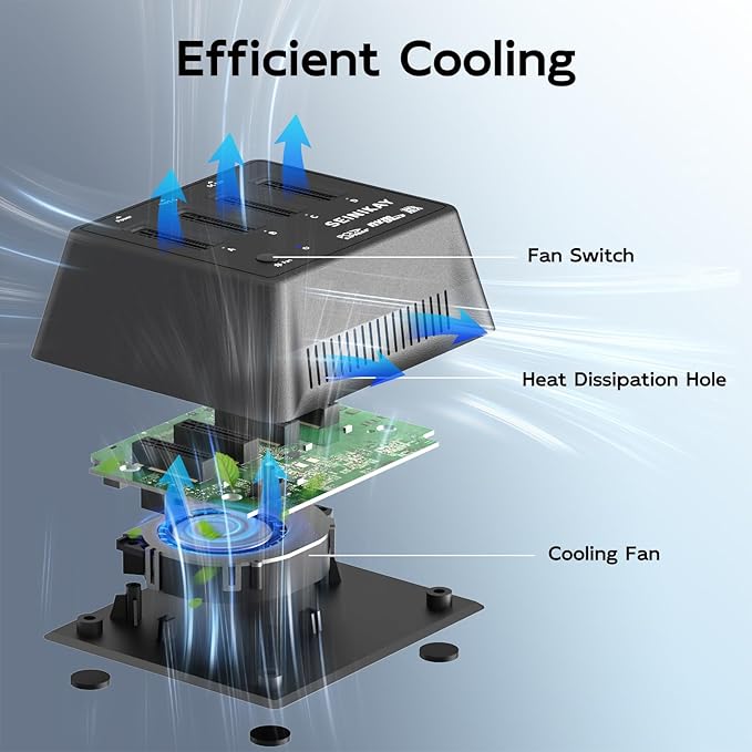 M.2 Dock with Fan for NVME SATA SSD, Tool-Free 4 Bay NVMe Reader with Indicator Light, 10Gbps Speed（No Clone Function）
