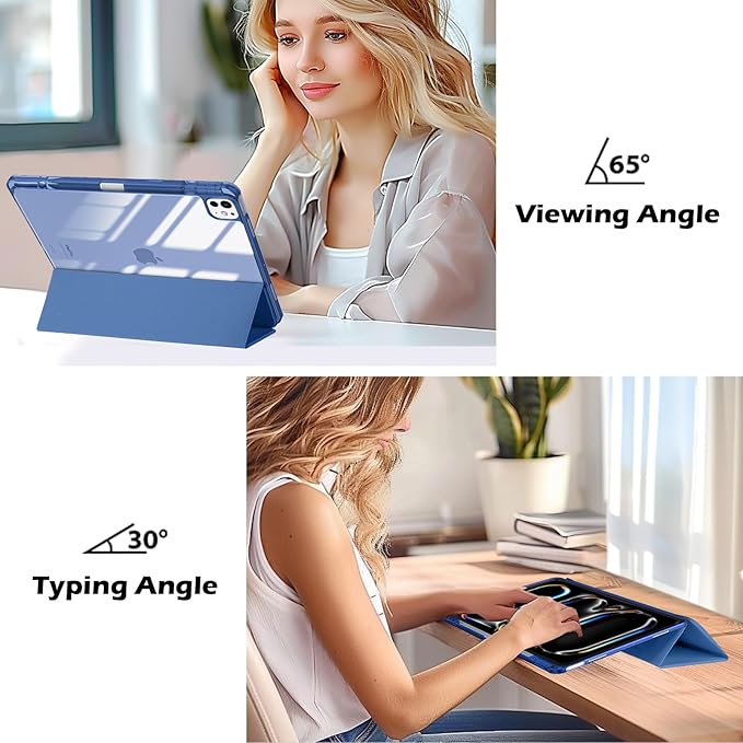 ProCase for iPad Pro 13 Inch Case M5 2025/ M4 2024 with Pencil Holder, Smart Cover iPad Pro M5 M4 Case 13 Inch, Slim Stand Transparent Hard Shell Back, Supports Touch ID, Auto Wake/Sleep -CobaltBlue