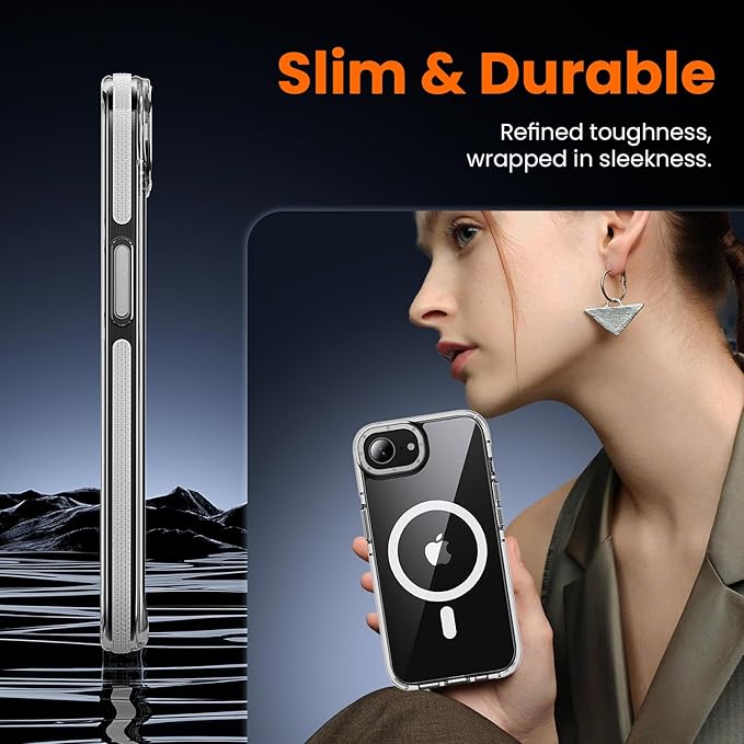 toushion 3 in 1 for iPhone 16E/17E Case Clear, Yellowing-Resistant Acrylic Back, Shockproof Guard Corners, Military-Grade Protection for iPhone 16e & 17e 6.1 inch Clear Bumper