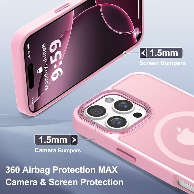 Newfuture Designed for iPhone 16 Pro Max Case with Magnetic [13 FT Military Drop Protection] [Compatible with Magsafe] Slim Translucent Matte Shockproof with Anti-Fingerprint Phone Case, Chalk Pink