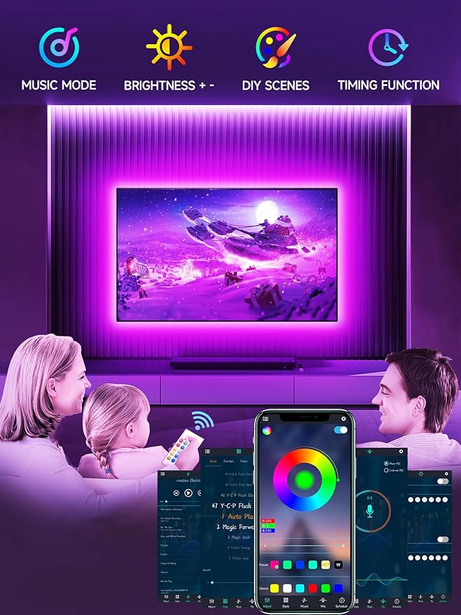 Tyute TV LED Lights, 13.1ft LED Lights for 40-65 Inch TV Behind Lighting, RGB Color Changing TV Backlight with APP & Remote Control, Music Sync USB LED Strip Light for Bedroom Gaming Room Decor