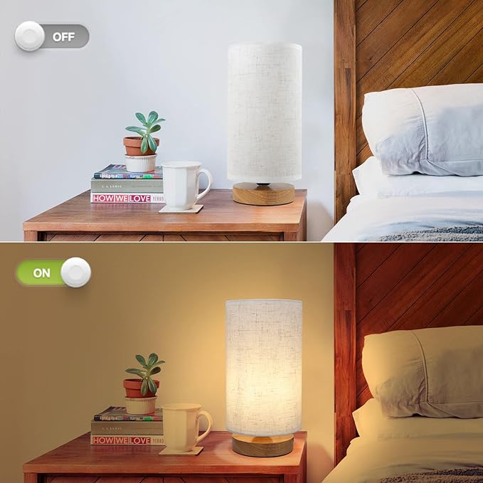 Minimalist Bedside Table Lamps for Bedrooms Set of 2, 3 Color Temperature Bedside Lamps with Round Fabric Linen Shade,Small Desk Lamp Night Nightstand Lamp Set for Living Room, Reading ,Office