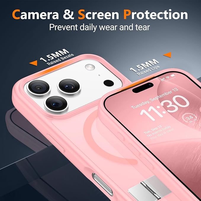 SPIDERCASE Magnetic for iPhone 17 Pro Max Case,with [3 Stand Ways] [Military Grade Drop Protection] with Invisible Stand Shockproof Slim Case for iPhone 17 Pro Max 6.9",Light Pink