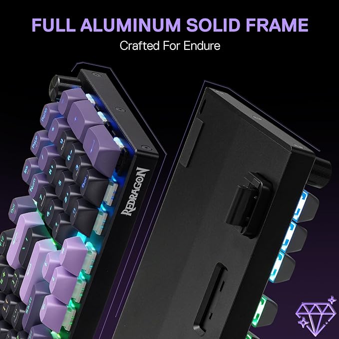 Redragon K740 PRO 98 Keys Wireless RGB Gaming Keyboard, 3-Mode PBT Mechanical Keyboard w/Solid Aluminum Base, Dedicated Knob Control & Hot-Swap Socket, Custom Linear Switch