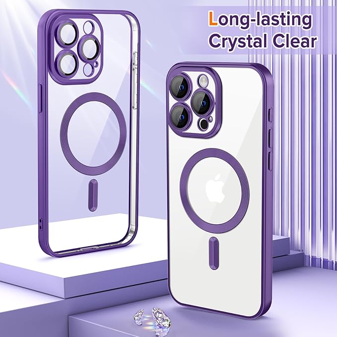Hython Magnetic Clear for iPhone 15 Pro Case with Camera Lens Protector [Compatible with MagSafe] Luxury Plating Edge Slim Soft TPU Cover Protective Phone Case for iPhone 15 Pro 6.1", Matte Purple