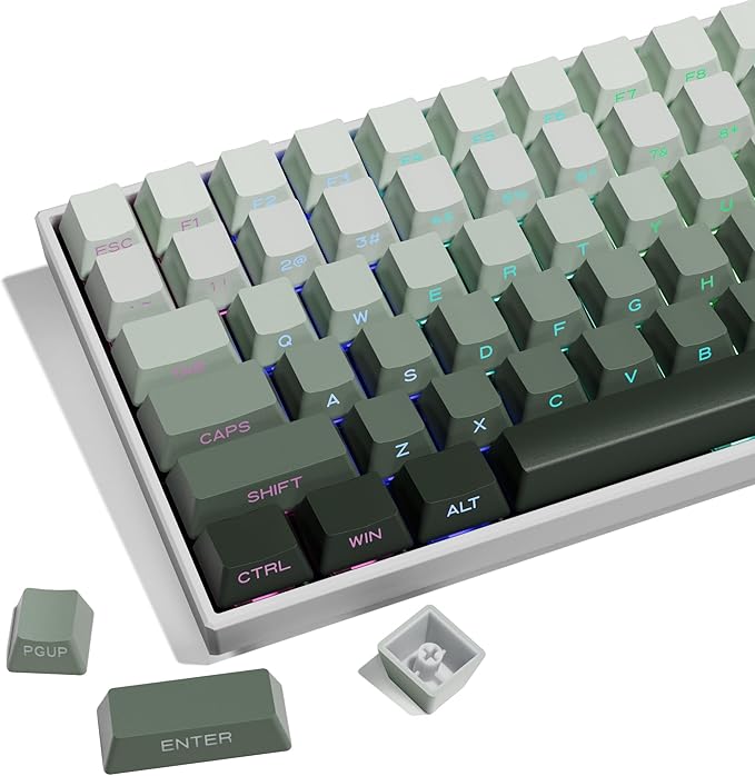 SDYZ XVX Shine Through Gradient Seaweed Green Keycaps - 136 Keys, Side Print, Double Shot PBT, OEM Profile for Cherry Gateron MX Switches