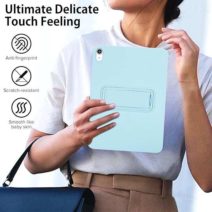 Shockproof Case for iPad 10th/11th Gen, TPU & Hard PC Back Cover with Kickstand Feature Screen & Camera Defense Cleaning Cloth + Stylus Included for iPad 11th 10th Gen, Lightblue