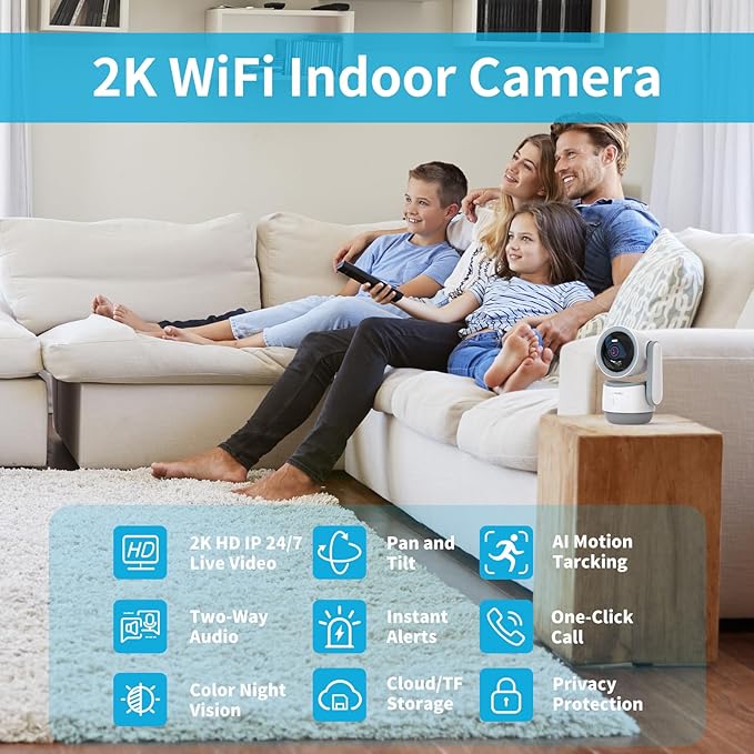 Indoor PTZ Camera with Privacy Mode, 2K 3MP Pan/Tilt Security Camera for Home, 32GB TF Card Included, No Subscription, Dual-Band 5G/2.4G WiFi, AI Motion Detection, Night Vision, 2-Way Audio,Siren