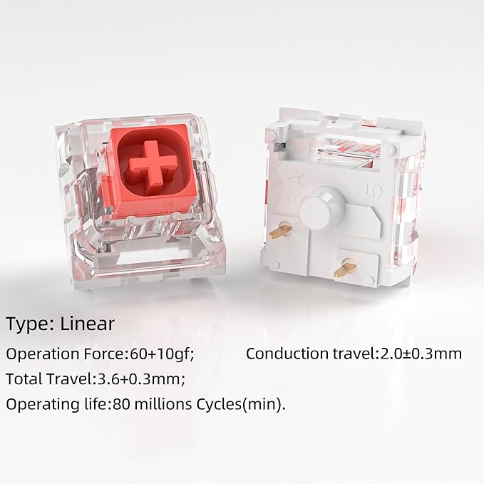 Kailh Box Red Switches for Mechanical Keyboard,3-Pin 45gf Linear/Factory Lubed/Dust&Waterproof Switches(Kailh Box Red,36Pcs)