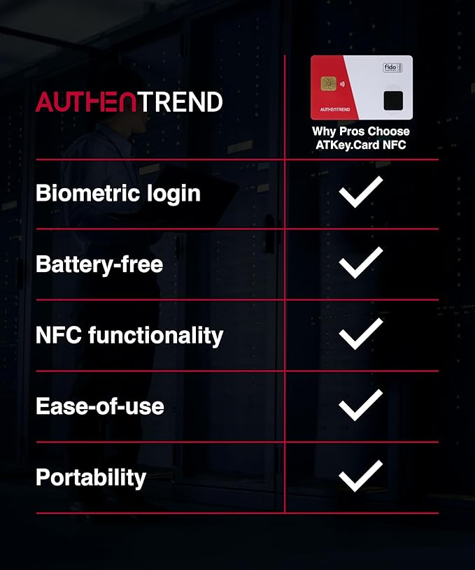 ATKey.Card NFC Fingerprint Security Key – Passwordless FIDO2 Login, Multi-Factor Authentication, Tap to Login for Windows, Mac, iPhone – Works as Digital Business Card