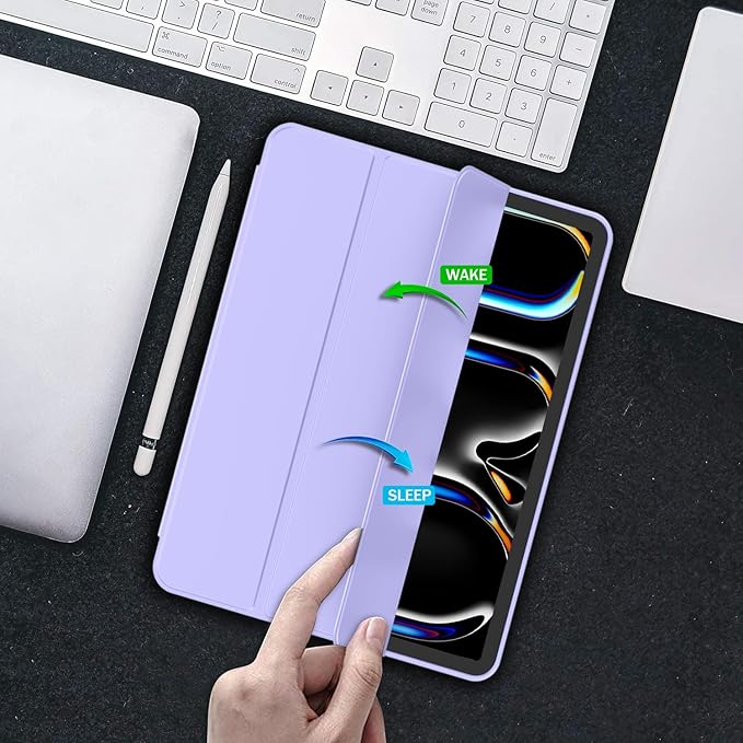 iMieet Case for iPad Pro 11 Inch (M5) 2025 /(M4) 2024 5th Gen, Trifold Stand Smart Cover with Pencil Holder and Soft TPU Back, Auto Wake/Sleep (Light Purple)