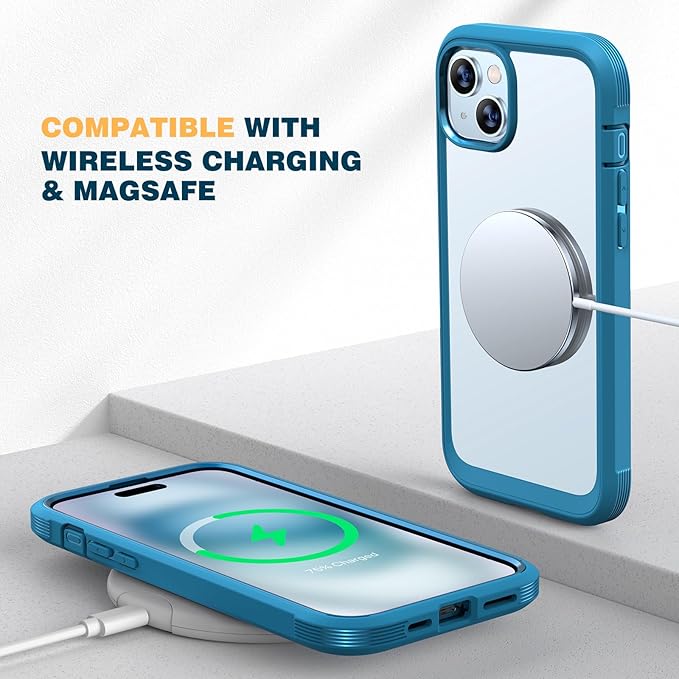 Diaclara Designed for iPhone 15 Case, Full Body Rugged Case with Built-in Touch Sensitive Anti-Scratch Screen Protector, with Camera Lens Protector for iPhone 15 6.1" (Wave Blue)