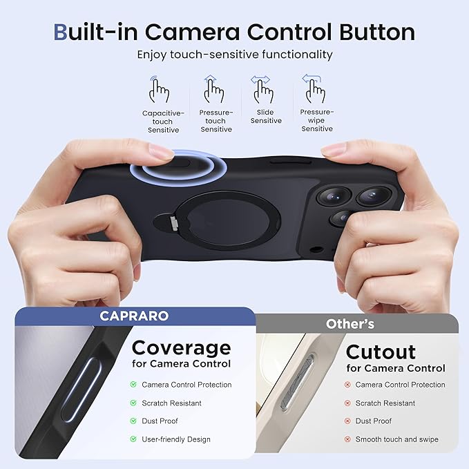 CAPRARO for iPhone 17 Pro Max Case with 360° Spin Magnetic Stand for Women, [Compatible with MagSafe] [Full Camera Protection] Cute Wave Translucent Matte Case for iPhone 17 Pro Max, Black