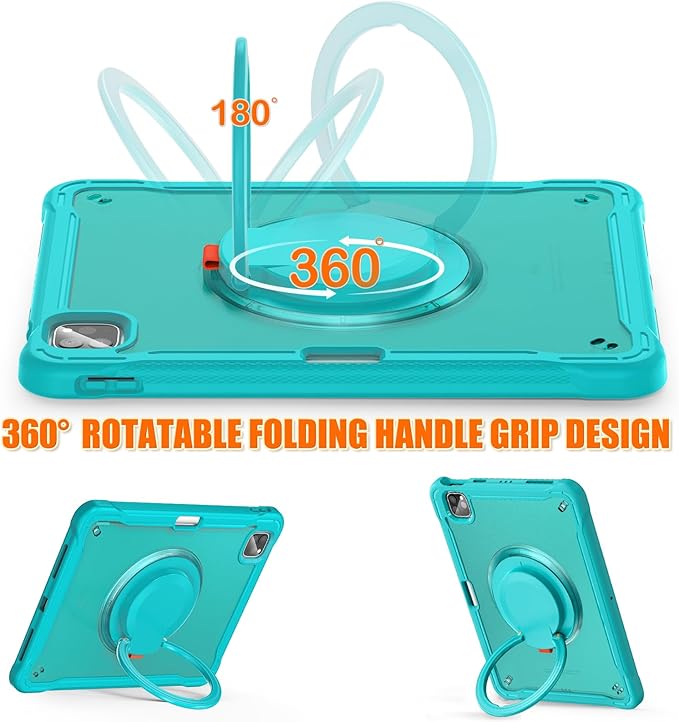 Batianda Ultimate Protective Case for iPad Pro 11-inch 2022 4th M2 Chip /2021 (3rd Generation) Rugged Shockproof Tablet Cover with 360° Rotatable Kickstand & Shoulder Strap & Pencil Holder, Blue