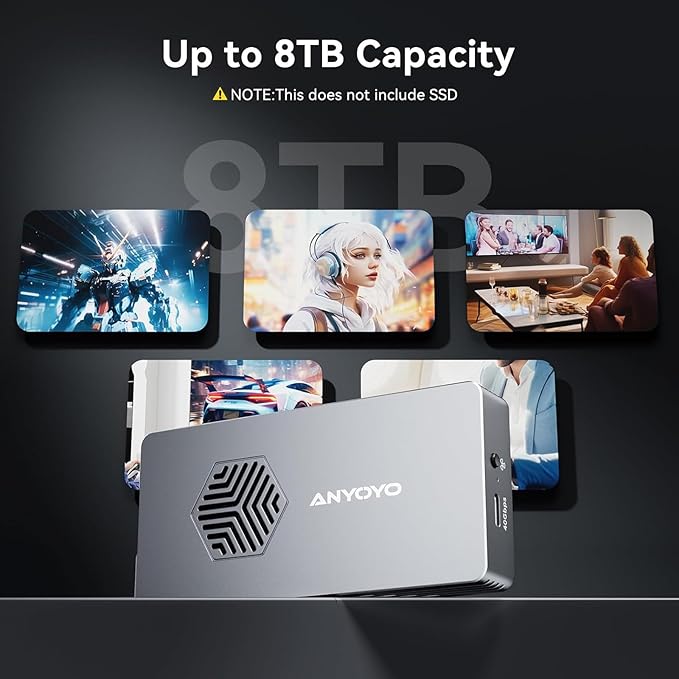 ANYOYO 40Gbps M.2 NVMe SSD Enclosure with Cooling Fan, Aluminium Alloy Enclosure Compatible with Thunderbolt 4/3/USB4, Support M/B+M Key SSD, Tool-Free Installation