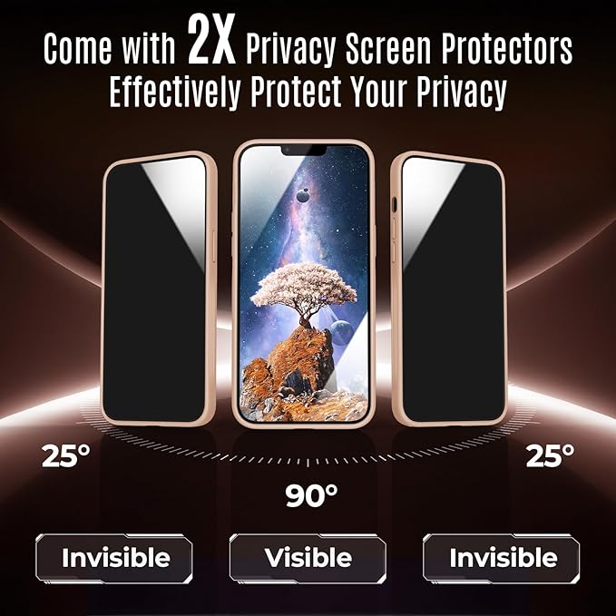 Symcele Designed for iPhone 13 Case, Compatible with MagSafe, with Privacy Screen Protectors X2, [Camera Protection] [15FT Military Drop Protection] Shockproof Phone Case, 6.1", Light Brown