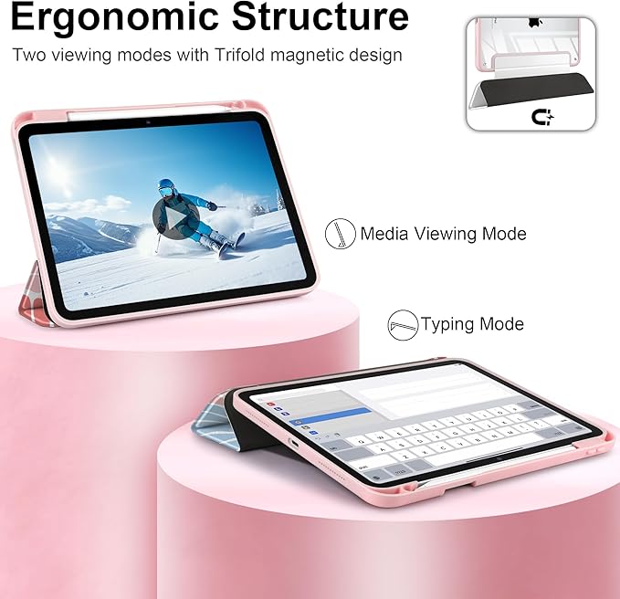 Case for iPad Air 11 inch M4 2026 M3 2025 M2 2024,iPad Air 5th (2022) / 4th (2020) 10.9 Inch Clear Back Shell Lightweight TPU Edge Trifold Stand Auto Wake Sleep Cute Cover, Stylized Flowers