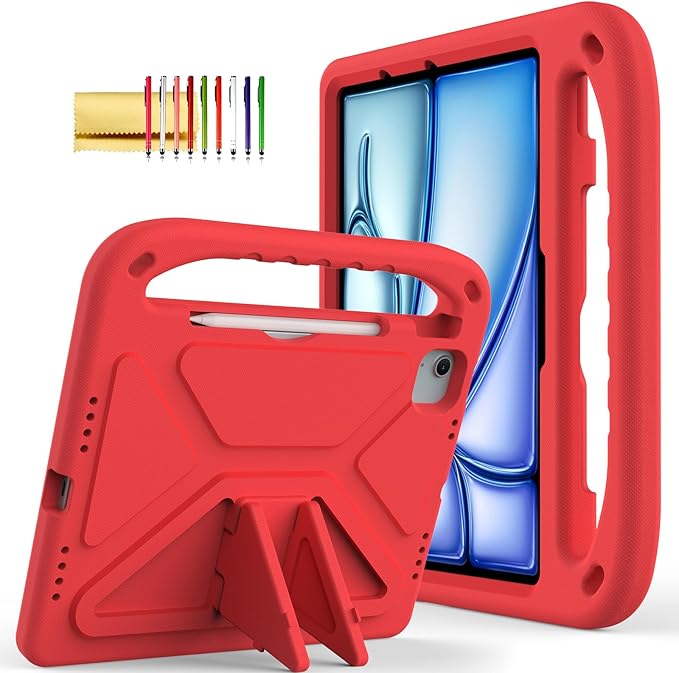 Dteck for iPad Air 13/iPad Pro 13/12.9 Case, Shockproof Protective Handle Stand Pencil Holder EVA Case, Red