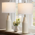 24.5" Ceramic Table Lamps Set of 2, Modern Farmhouse Bedside Lamps for Bedroom Nightstand, Small Table Lamp for Living Room End Table, Beige (2 LED Bulbs Included)